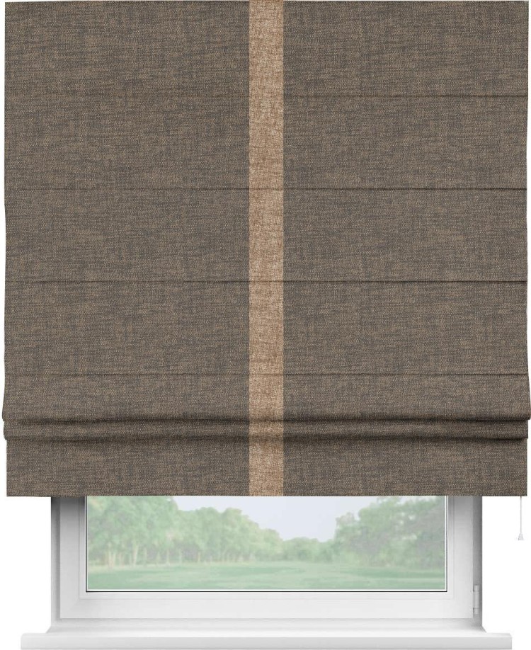 Римская штора «Кортин» с кантом Хайвэй, для проема, ткань рогожка димаут, коричневый